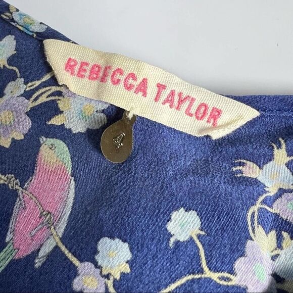 REBECCA TAYLOR Size 4 Silk Spaghetti Strap Top Floral with Ruffle Detail - Picture 4 of 9
